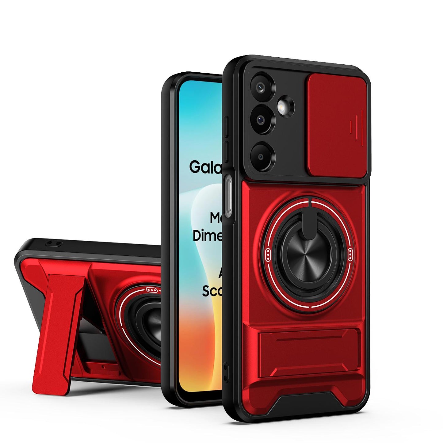 Samsung Galaxy M16 5G Multifunctional Magnetic Shockproof Phone Case with Sliding Lens Window Stand Cover