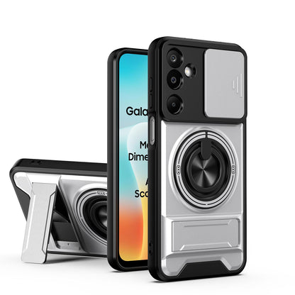 Samsung Galaxy M16 5G Multifunctional Magnetic Shockproof Phone Case with Sliding Lens Window Stand Cover
