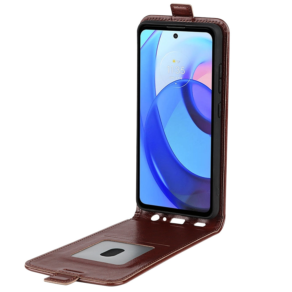 Motorola Moto E40 Texture Vertical Flip Leather Wallet Case with Card Slot, PU TPU Shockproof Protective Cover, Anti-Drop Magnetic Folio Phone Case