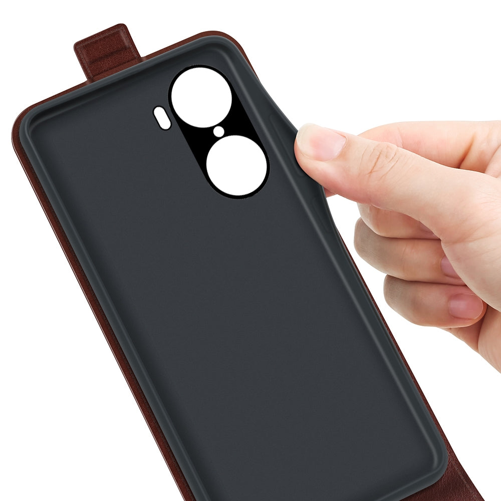 Honor 60 Texture Vertical Flip Leather Wallet Case with Card Slot, PU TPU Shockproof Protective Cover, Anti-Drop Magnetic Folio Phone Case