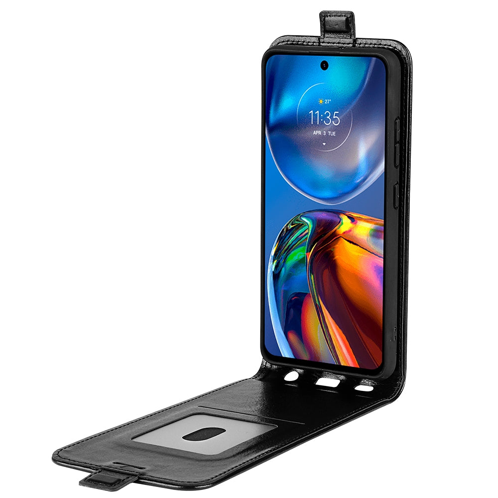 Motorola Moto E32 4G Texture Vertical Flip Leather Wallet Case with Card Slot, PU TPU Shockproof Protective Cover, Anti-Drop Magnetic Folio Phone Case