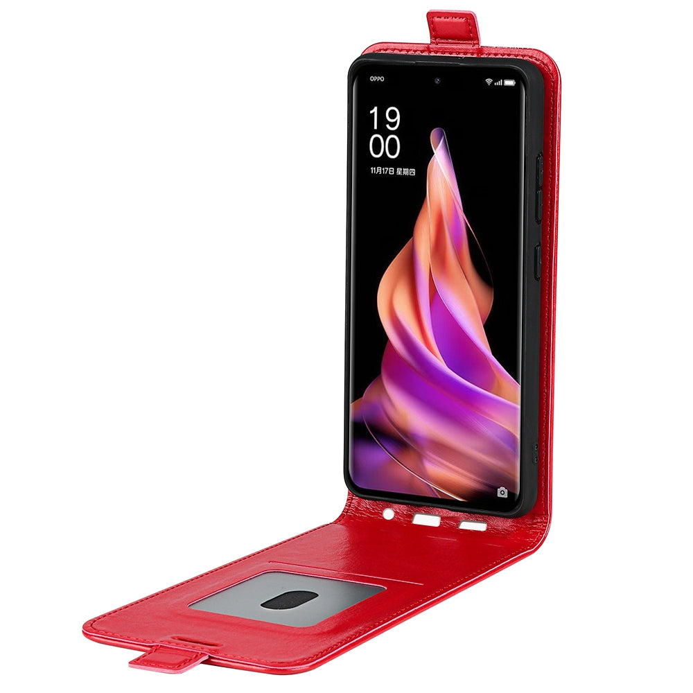 OPPO Reno9 Texture Vertical Flip Leather Wallet Case with Card Slot, PU TPU Shockproof Protective Cover, Anti-Drop Magnetic Folio Phone Case