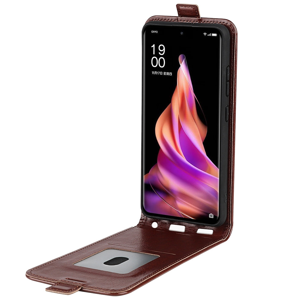 OPPO Reno9 Texture Vertical Flip Leather Wallet Case with Card Slot, PU TPU Shockproof Protective Cover, Anti-Drop Magnetic Folio Phone Case