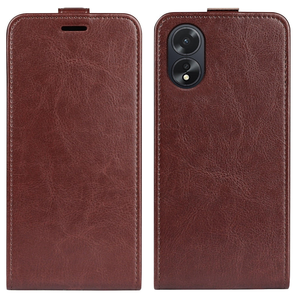 OPPO A38 Texture Vertical Flip Leather Wallet Case with Card Slot, PU TPU Shockproof Protective Cover, Anti-Drop Magnetic Folio Phone Case