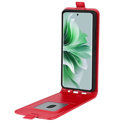 OPPO Reno11 5G Texture Vertical Flip Leather Wallet Case with Card Slot, PU TPU Shockproof Protective Cover, Anti-Drop Magnetic Folio Phone Case