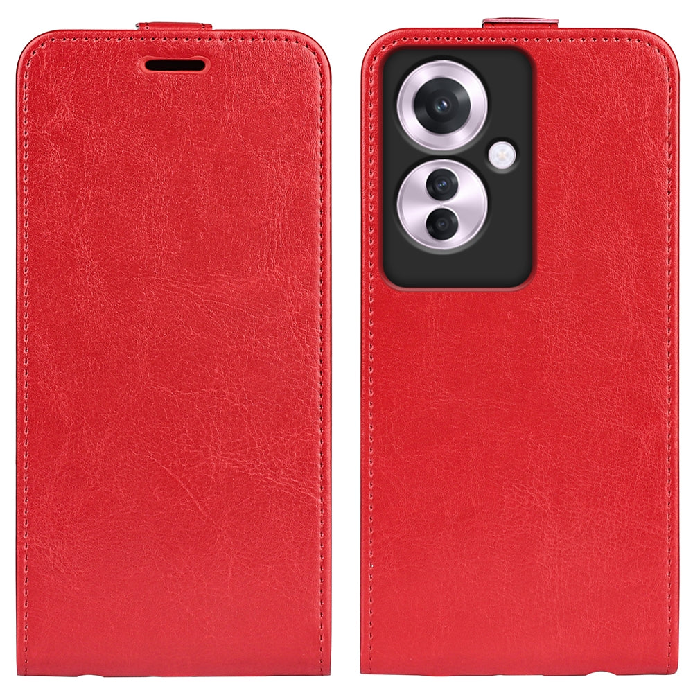 OPPO Reno11 F 5G Texture Vertical Flip Leather Wallet Case with Card Slot, PU TPU Shockproof Protective Cover, Anti-Drop Magnetic Folio Phone Case
