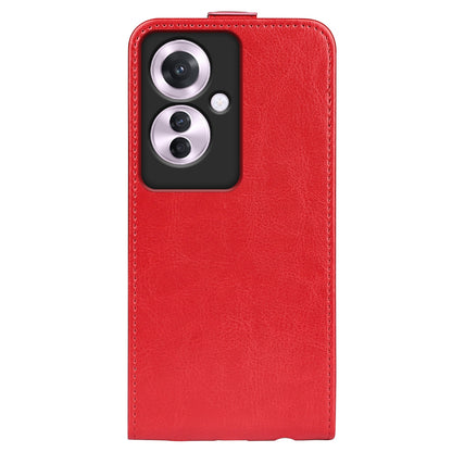 OPPO Reno11 F 5G Texture Vertical Flip Leather Wallet Case with Card Slot, PU TPU Shockproof Protective Cover, Anti-Drop Magnetic Folio Phone Case