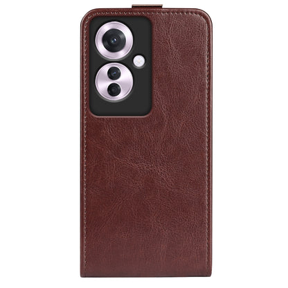 OPPO Reno11 F 5G Texture Vertical Flip Leather Wallet Case with Card Slot, PU TPU Shockproof Protective Cover, Anti-Drop Magnetic Folio Phone Case