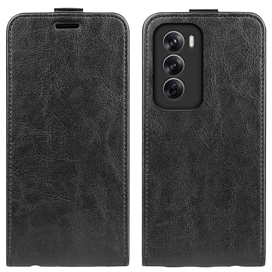 OPPO Reno12 5G Texture Vertical Flip Leather Wallet Case with Card Slot, PU TPU Shockproof Protective Cover, Anti-Drop Magnetic Folio Phone Case
