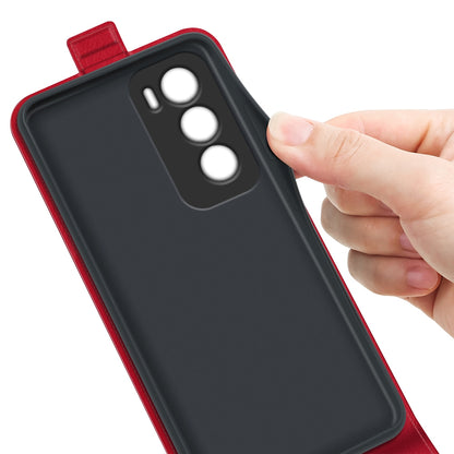 OPPO Reno12 5G Texture Vertical Flip Leather Wallet Case with Card Slot, PU TPU Shockproof Protective Cover, Anti-Drop Magnetic Folio Phone Case