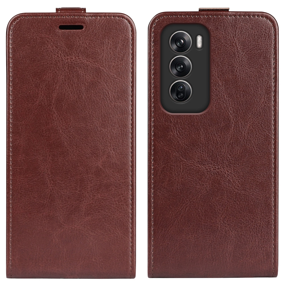 OPPO Reno12 5G Texture Vertical Flip Leather Wallet Case with Card Slot, PU TPU Shockproof Protective Cover, Anti-Drop Magnetic Folio Phone Case