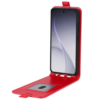 OPPO Reno15 F 5G Texture Vertical Flip Leather Wallet Case with Card Slot, PU TPU Shockproof Protective Cover, Anti-Drop Magnetic Folio Phone Case