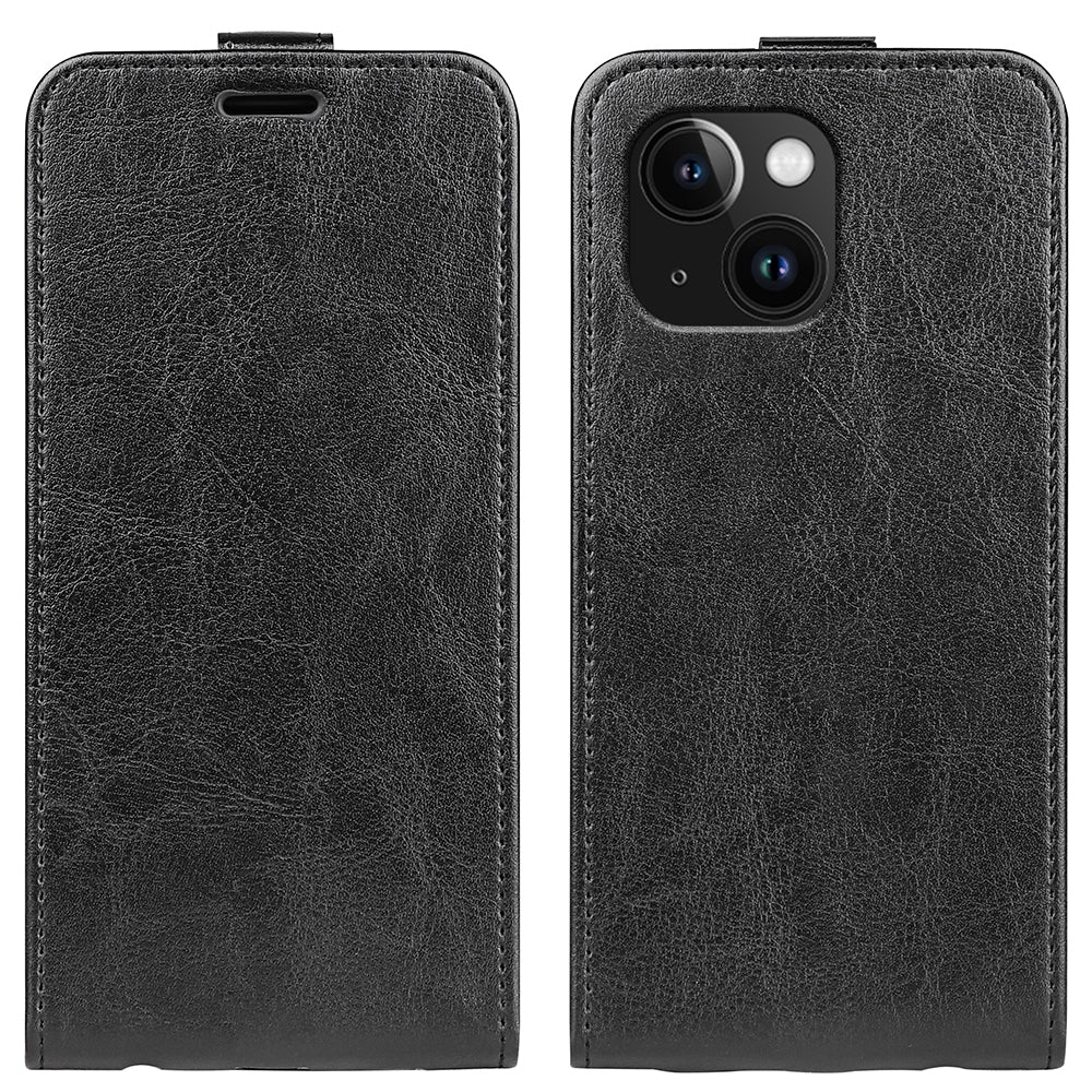 Apple iPhone 15 Plus Texture Vertical Flip Leather Wallet Case with Card Slot, PU TPU Shockproof Protective Cover, Anti-Drop Magnetic Folio Phone Case