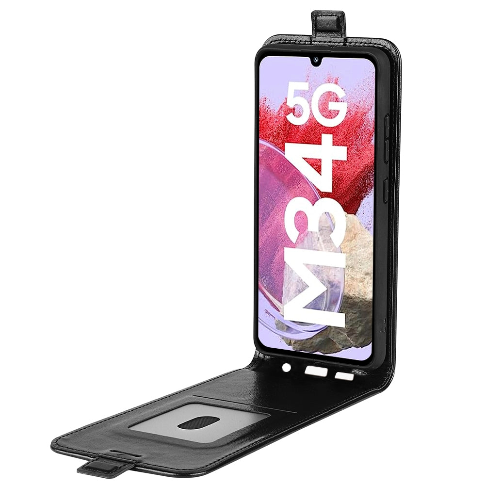 Samsung Galaxy M34 5G Texture Vertical Flip Leather Wallet Case with Card Slot, PU TPU Shockproof Protective Cover, Anti-Drop Magnetic Folio Phone Case