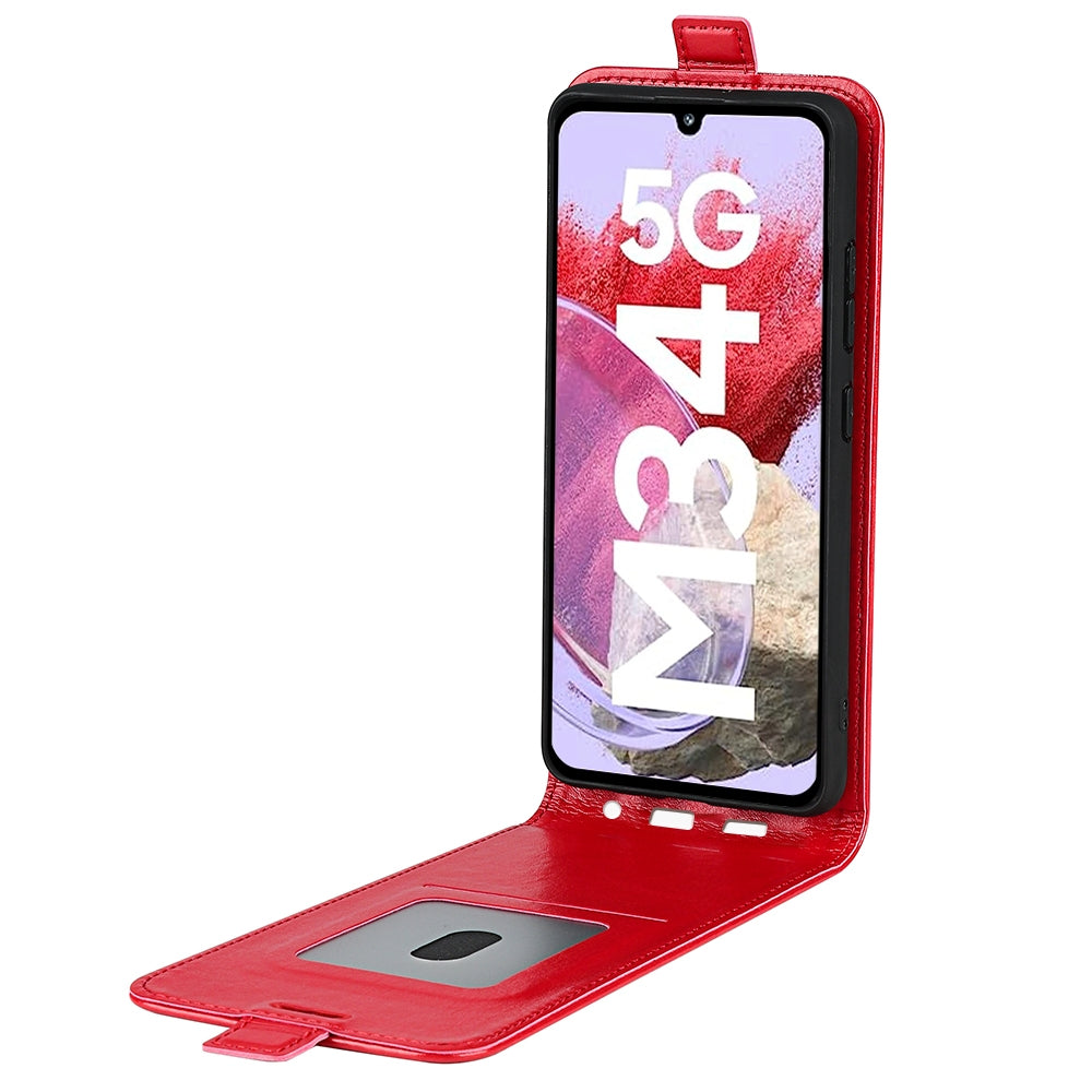 Samsung Galaxy M34 5G Texture Vertical Flip Leather Wallet Case with Card Slot, PU TPU Shockproof Protective Cover, Anti-Drop Magnetic Folio Phone Case