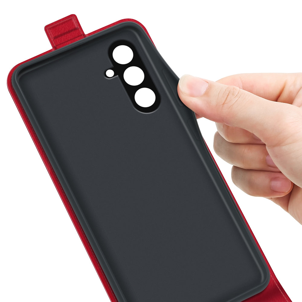Samsung Galaxy M34 5G Texture Vertical Flip Leather Wallet Case with Card Slot, PU TPU Shockproof Protective Cover, Anti-Drop Magnetic Folio Phone Case