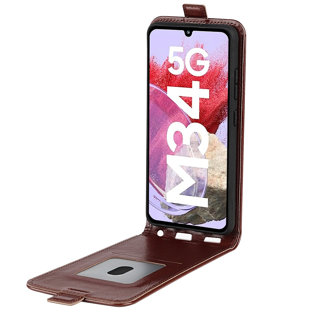 Samsung Galaxy M34 5G Texture Vertical Flip Leather Wallet Case with Card Slot, PU TPU Shockproof Protective Cover, Anti-Drop Magnetic Folio Phone Case