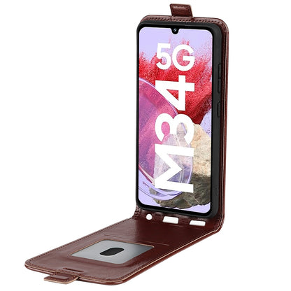 Samsung Galaxy M34 5G Texture Vertical Flip Leather Wallet Case with Card Slot, PU TPU Shockproof Protective Cover, Anti-Drop Magnetic Folio Phone Case