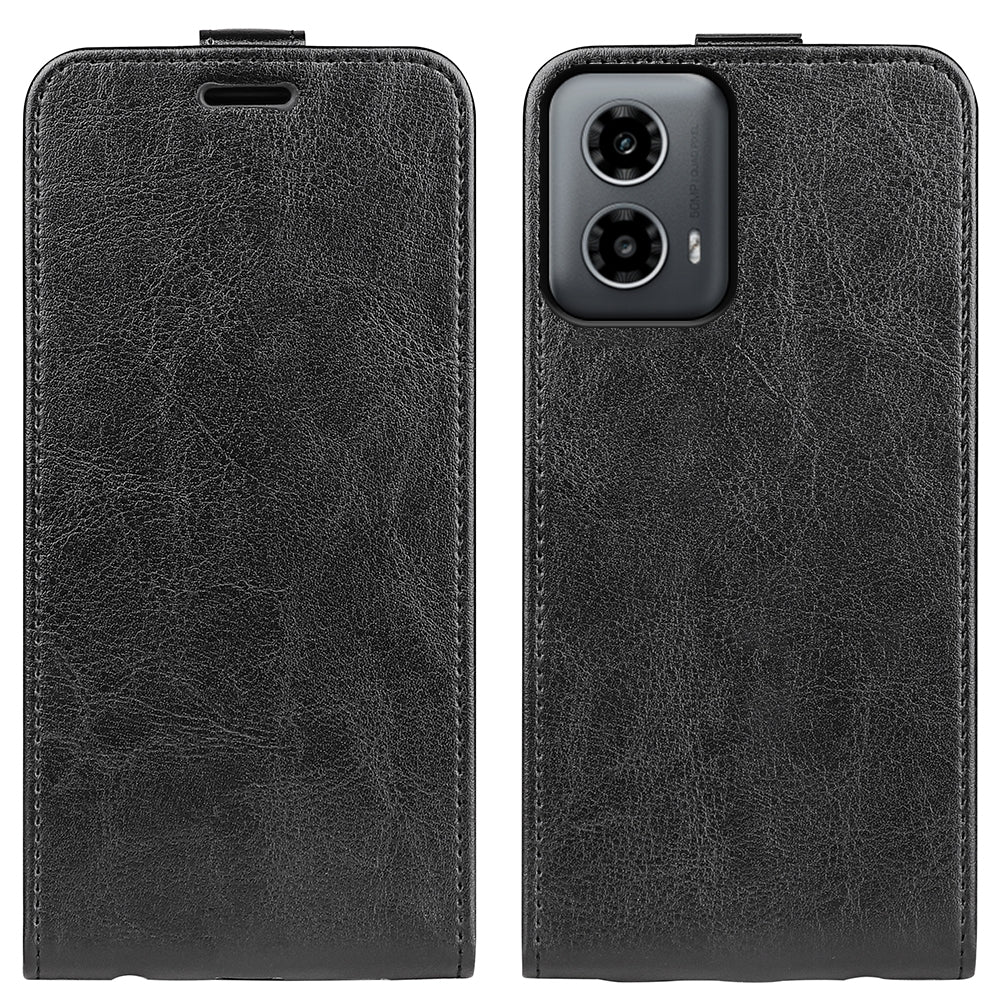 Motorola Moto G34 Texture Vertical Flip Leather Wallet Case with Card Slot, PU TPU Shockproof Protective Cover, Anti-Drop Magnetic Folio Phone Case