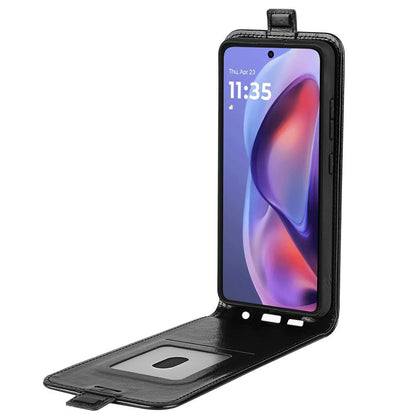Motorola Moto E15 Texture Vertical Flip Leather Wallet Case with Card Slot, PU TPU Shockproof Protective Cover, Anti-Drop Magnetic Folio Phone Case