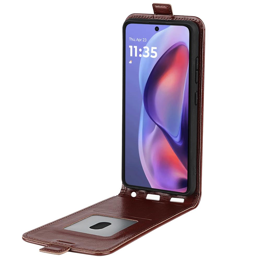 Motorola Moto E15 Texture Vertical Flip Leather Wallet Case with Card Slot, PU TPU Shockproof Protective Cover, Anti-Drop Magnetic Folio Phone Case