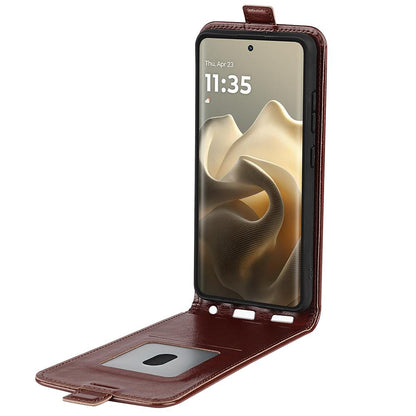 Motorola Edge 60 Pro Texture Vertical Flip Leather Wallet Case with Card Slot, PU TPU Shockproof Protective Cover, Anti-Drop Magnetic Folio Phone Case